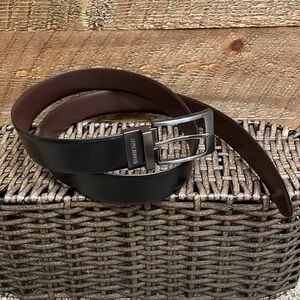 Steve Madden Men’s Reversible Burnished Belt Black/Brown 44” Long